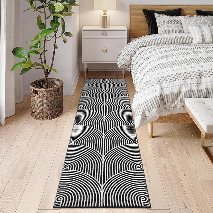 Tiffasea Washable Runner Rug 2'x7' Long Hallway Runner Indoor Outdoor Rugs | Reversible Black Kitchen Runner Cotton Hand-Woven Modern Area Rug Carpet Runners for Bathroom Bedroom Entryway Laundry Room