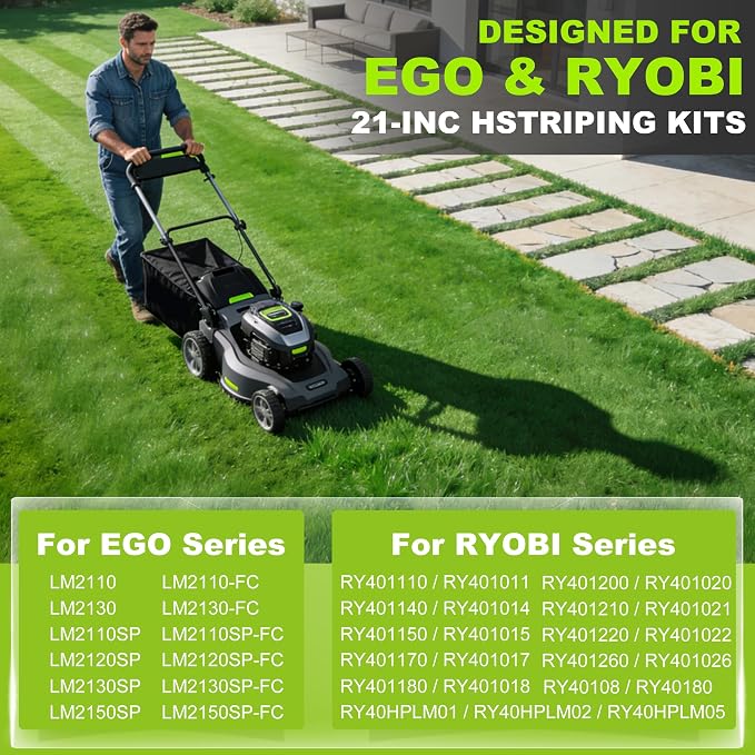 Lawn Striping Kit for EGO 21-Inch & RYOBI Walk-Behind Lawn Mowers: D-Ring Quick Mount Lawn Striper with 17" Roller - Tool-Free Installation for Professional Lawn Stripes in Backyard & Garden