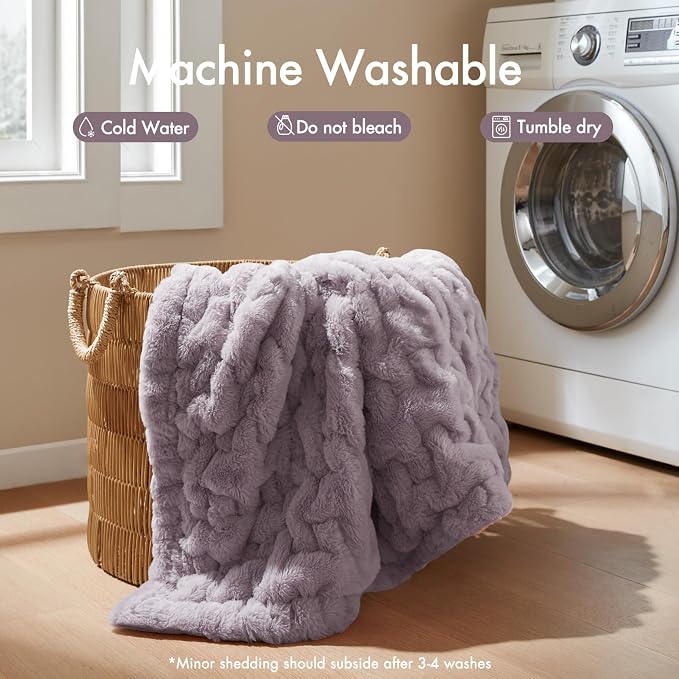 Madison Park Ruched Faux Fur Luxury Throw Lavender 50*60 Premium Soft Cozy Brushed Long Faux Fur For Bed, Coach or Sofa | Luxury, Premium, Soft Cozy Brushed Long Pile, All Season Plush Modern OEKO- TEX Certification Warm For Bed, Couch or Sofa