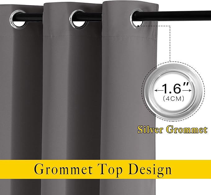 NICETOWN Blackout Grey Window Treatments 84 inch Long, Grommet Top Room Darkening Thermal Insulated Solid Vertical Curtains & Drapes for Bedroom/Kid Room, 2 Panels, W40 x L84