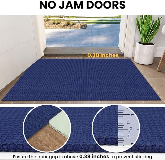 IOHOUZE Washable Exrea Long Hallway Runner Rug 3x18 Non Slip Rubber Backed Kitchen Runner Entryway Runner Indoor, Woven Rugs Floor Carpet for Kitchen Hall Entryway, Royal Blue/Navy