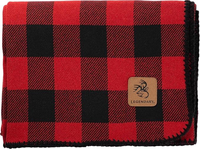 Legendary Whitetails Wool Throw Blanket, 57 X 90 Inches, Cabin Decor | Buffalo Red Plaid, Red Black, Check, Warm and Cozy, Afgan, Comforter Bedding