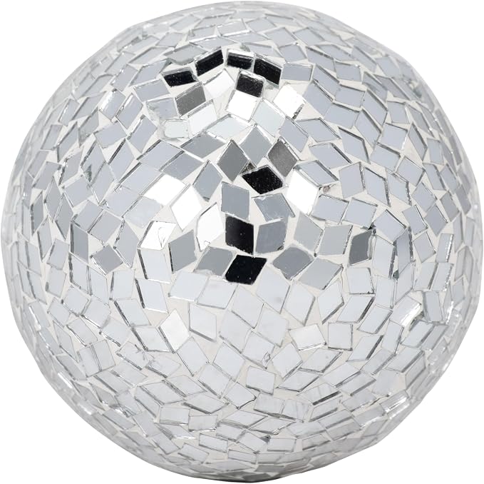 Mango Wood Figurine Sculpture – Artful Room Decor Accent, Shelf, Console, or Table Display, Boho Home Decor Mosaic Detail for Collected Spaces – 10", Silver and Natural Wood