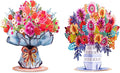 HugePop Flower Bouquet Pop Up Cards 2 Pack - Includes 1 Vibrance Flower Bouquet and 1 Exotica Flower Bouquet, Gift For Mothers Day, Birthday, Valentines Day, All Occasions - Jumbo 10" x 14" Card