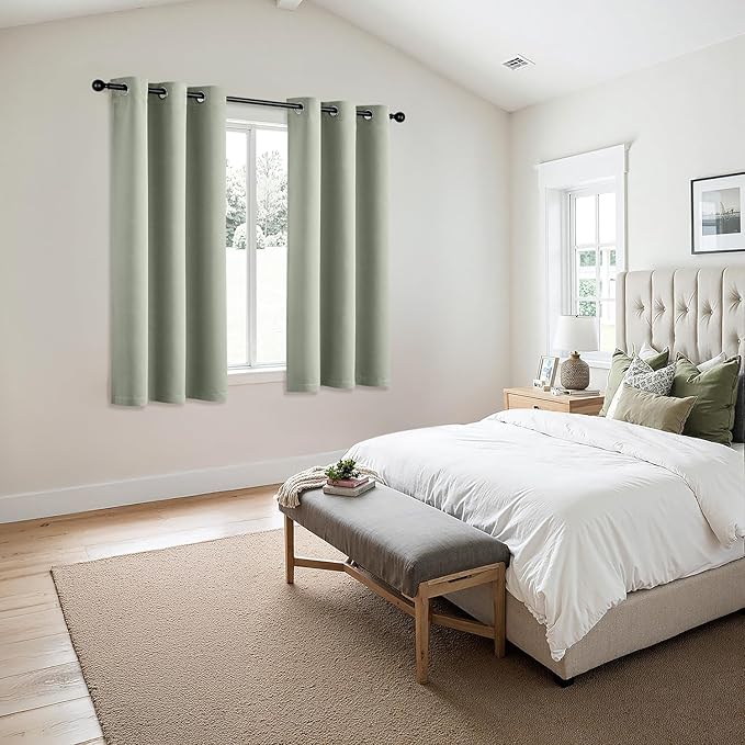 MIULEE Sage Green Blackout Curtains - Thermal Insulated Bedroom Curtains Room Darkening Drapes for Living Room Kitchen Grommet Top Light Blocking Window Treatment, 40 x 45 Inches Long, 2 Panels