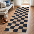 EDIMENS 2x6 Checkered Easy Jute Washable Kitchen Indoor Outdoor Runner Rug | Non Slip Front Door Runner Rug for Laundry Balcony Low Pile Rugs Black Checkerboard Carpet for Hallway 6ft Entry