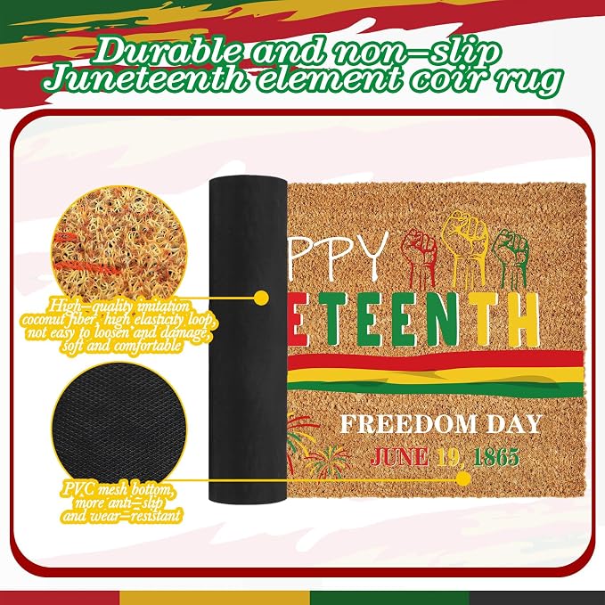 Ceenna Juneteenth Coir Doormat African American Non Slip Welcome Door Mat 18" x 30", Holiday Black Pride Rug Juneteenth Decorative Front Door Mat for Porch Indoor Outdoor Decor Gifts