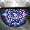Half Round Doormat Flowers Ethnic Mandala Purple Non Slip Half Circle Area Rugs Indoor Washable Half Moon Rug Semi Circle Bathroom Runner Mat Entrance Floor Carpet for Kithen Bedroom Fireplace Decor