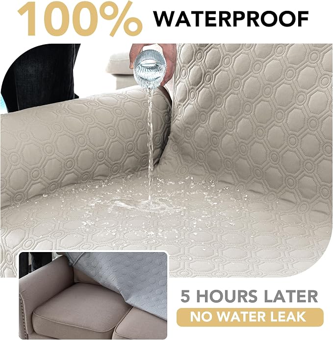 H.VERSAILTEX 100% Waterproof Couch Cover for 3 Cushion Couch Sofa Cover for Dogs Triple Non-Slip Furniture Protector Cover with Elastic Straps for Pet Cat(Sofa, French Oak)