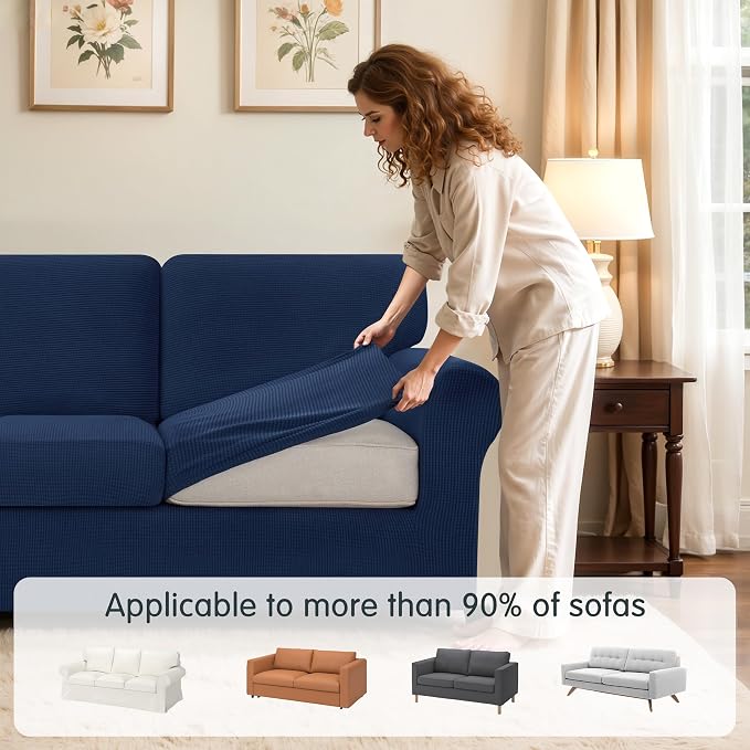 SUBRTEX 7 Pieces Stretch Sofa Slipcover Sets Couch Cover Sets Backrest Cushion Covers Furniture Protector Collection Set for Oversize Sofa Loveseat Chair Slip Covers(Large, Navy)