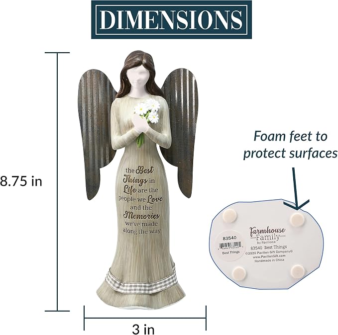 Pavilion Gift Company - 9" Angel Figurine - The Best Things in Life are The People We Love and The Memories We've Made Along The Way - Simplistic Rustic Modern Farmhouse Statue