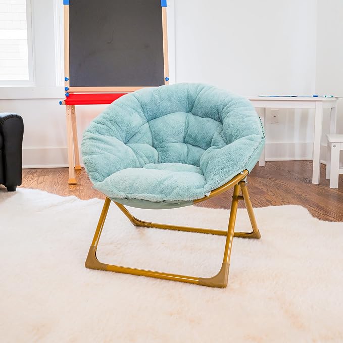 Flash Furniture Kids 23 Inch Folding Saucer Chair, Dusty Aqua | Soft Gold Frame, Portable