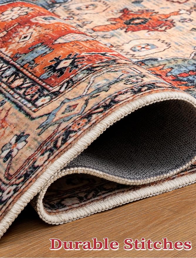 SERISSA Washable Boho Runner Rug, 2'6"x8' Non-Slip Tribal Hallway Kitchen Rug Ultra Soft Print Distressed Vintage Floor Carpet Runner for Bedroom Bathroom Laundry Living Room