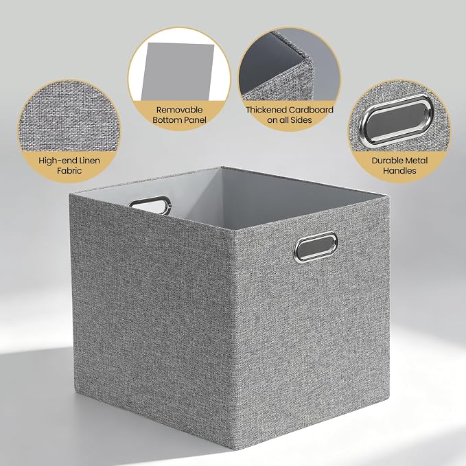Posprica 3X Thicker Collapsible Storage Bins,13×15x13 Foldable Storage Cube Boxes Fabric Drawer for Closet Shelf Cabinet Bookcase, set of 4 (Gray-1200D)