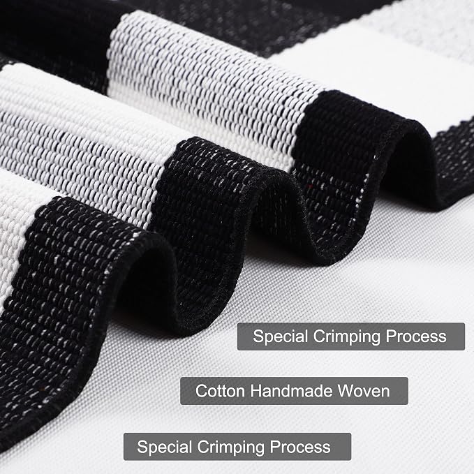 uxcell Buffalo Check Rug,Plaid Outdoor Rug,Layered Door Mat,Cotton Gingham Rugs,Floor Mat for Front Porch/Runner/Bedroom/Kitchen/Farmhouse 28"x18" Black & White