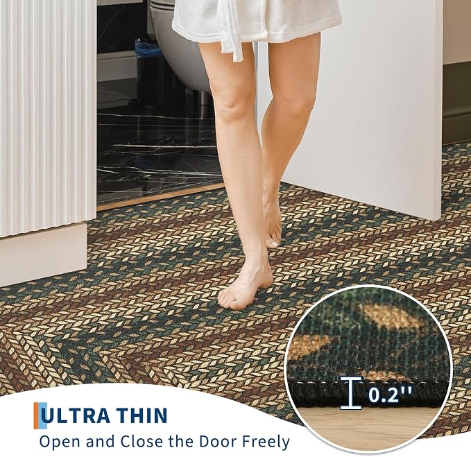 Garvee Braided-Print Washable 9x12 Living Room Rug Non Slip Ultra-Thin Neutral Rug Indoor Outdoor Easy Jute Rugs Foldable Non-Shedding Farmhouse Carpet for Bedroom Kitchen Porch Patio Deck Rust/Black