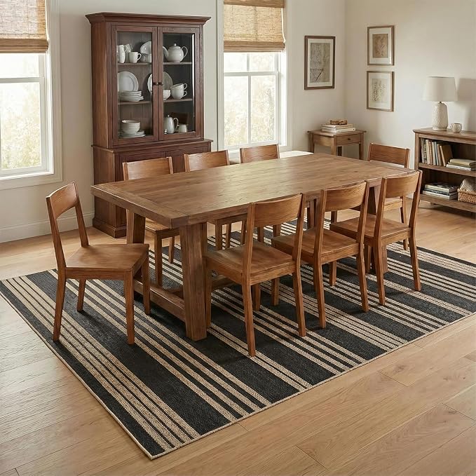 COZYLOOM Striped Easy Jute Rug 4x6 Washable Area Rug for Living Room, Modern Backyard Rugs with Non Slip Backing, Non Shedding Low Pile Neutral Floor Cover for RV, Patio, Bedroom, Black/White