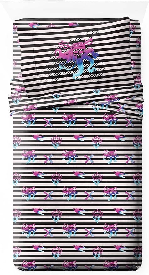 Jay Franco Kids Sheet Set with Fitted, Flat Sheets & Pillow Cover - Ultra-Soft Bedding with Pillowcase for Room Decor, Multi Color - Descendants, 3 Piece Twin