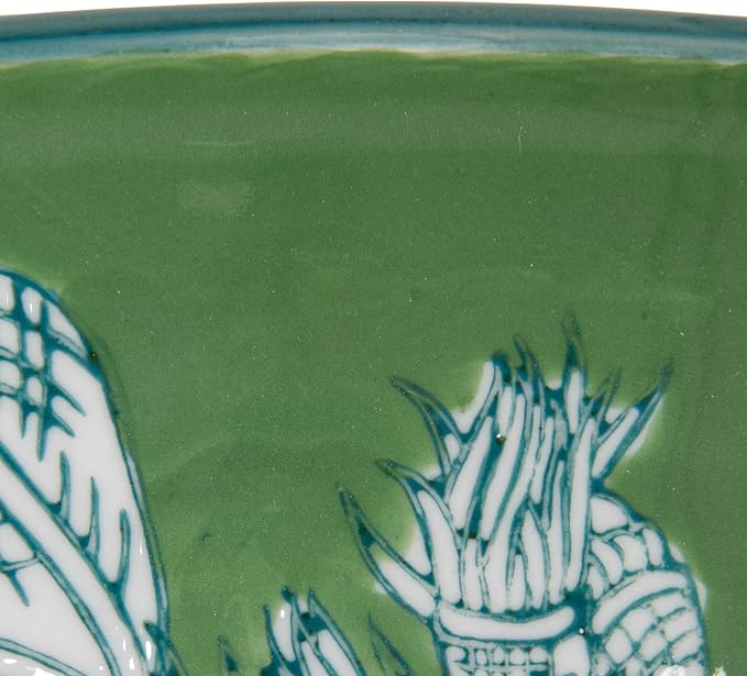 Creative Co-Op Stoneware Pedestal Bowl, Green