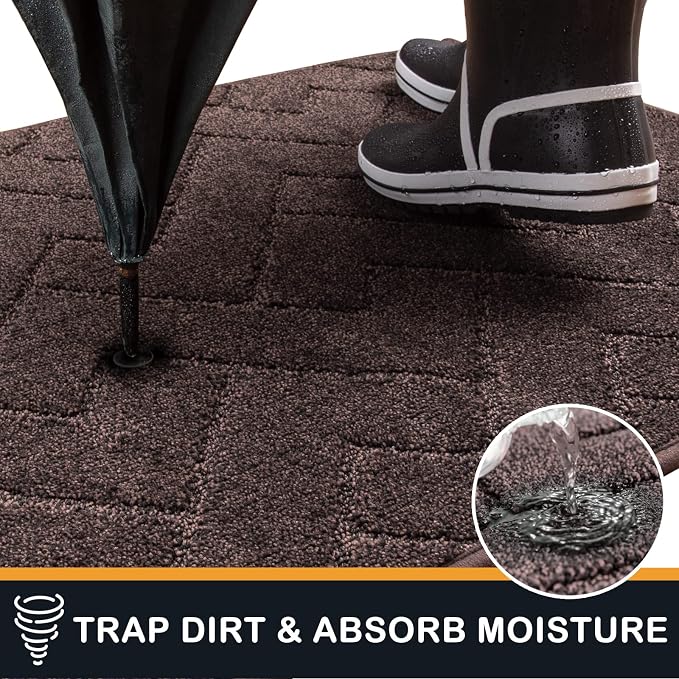 PURRUGS Dirt Trapping Door Mat 24" x 70", Non-Slip Machine Washable Entry Rug, Dog Doormat, Indoor Front Door Mat, Super Absorbent Entryway Rug for Muddy Shoes & Paws, Brown