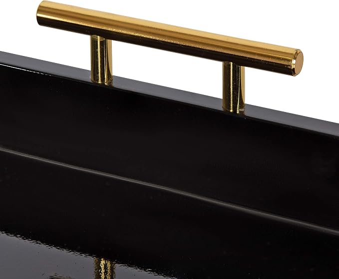 Kate and Laurel Lipton Modern Hexagon Decorative Tray, 18" x 18", Black with Gold Metal Handles