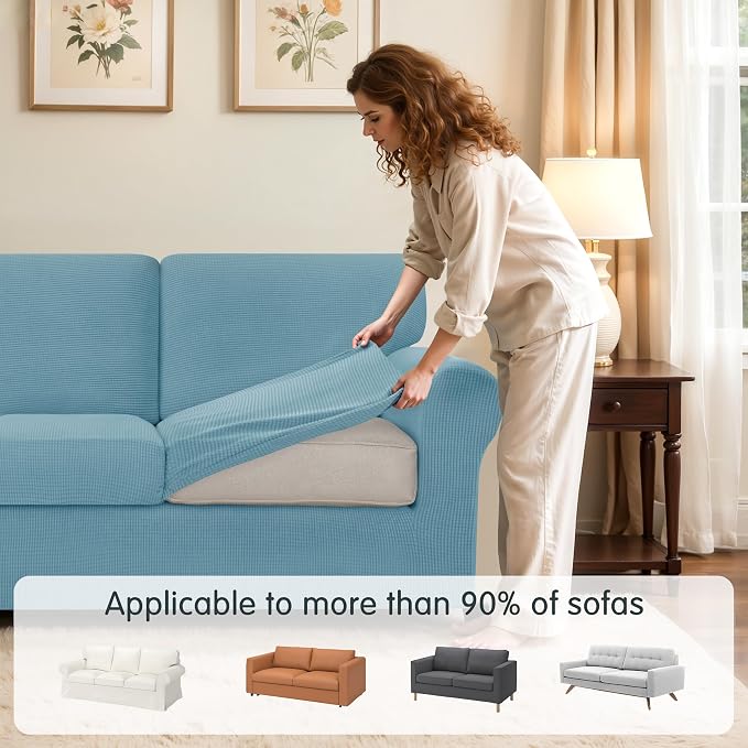 SUBRTEX 7 Pieces Stretch Sofa Slipcover,Couch Cover for 3 Cushion Washable Sofa Cover with Individual Backrest Cushion Covers for Living Room(Large,Steel Blue)