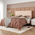 Allewie Queen Bed Frame, Upholstered Platform Bed with Adjustable Vertical Channel Tufted Headboard, Mattress Foundation with Strong Wooden Slats, Box Spring Optional, Easy Assembly, Chenille Pink