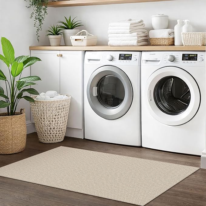 IOHOUZE Washable Runner Rug 2x5 Non Slip Runners for Hallways Entryway Runner Indoor, Kitchen Throw Rug Woven Cotton Floor Carpet for Hall Entrance Bedroom, Cream/Beige