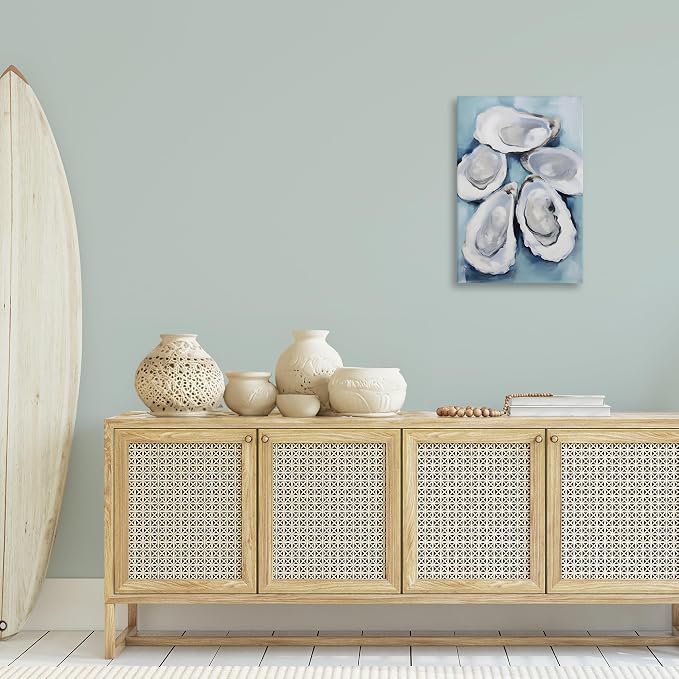 Five Oyster Shells Nautical, 20 x 30 Inch Canvas Wall Art | Stupell Industries · By Petal Prints Design · Ready to hang · Perfect for living room · bedroom · office · Made in USA