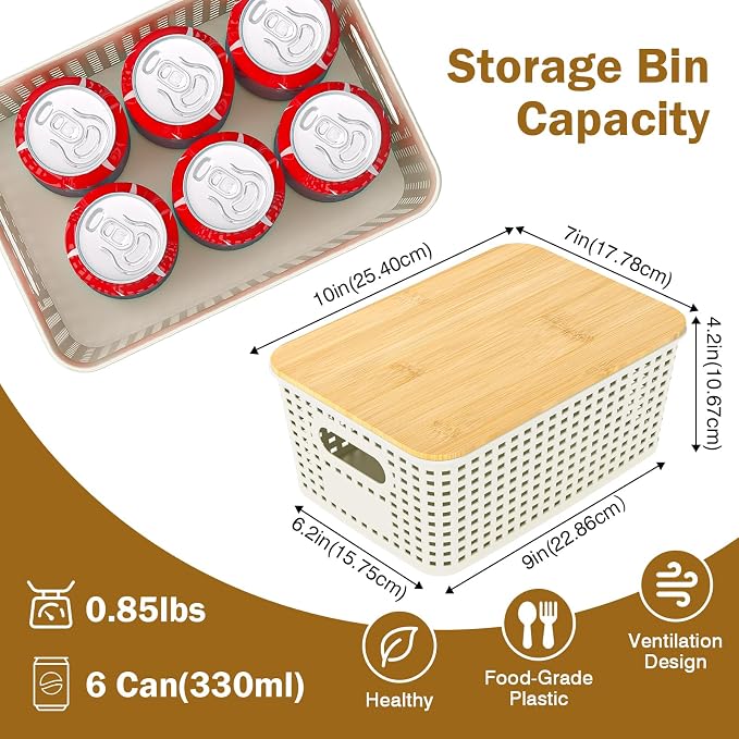 Stackable Storage Baskets: 8 Pack Plastic Baskets Bins, White | Decorative Baskets for Organizing, Pantry Decorative Containers for Closets, Cabinets, Shelves