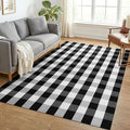 KOZYFLY Buffalo Plaid Area Rug 5x7 Living Room Rug Washable Cotton Black and White Checkered Rugs Outdoor Carpet for Dining Room Bedroom Farmhouse Patio Rugs
