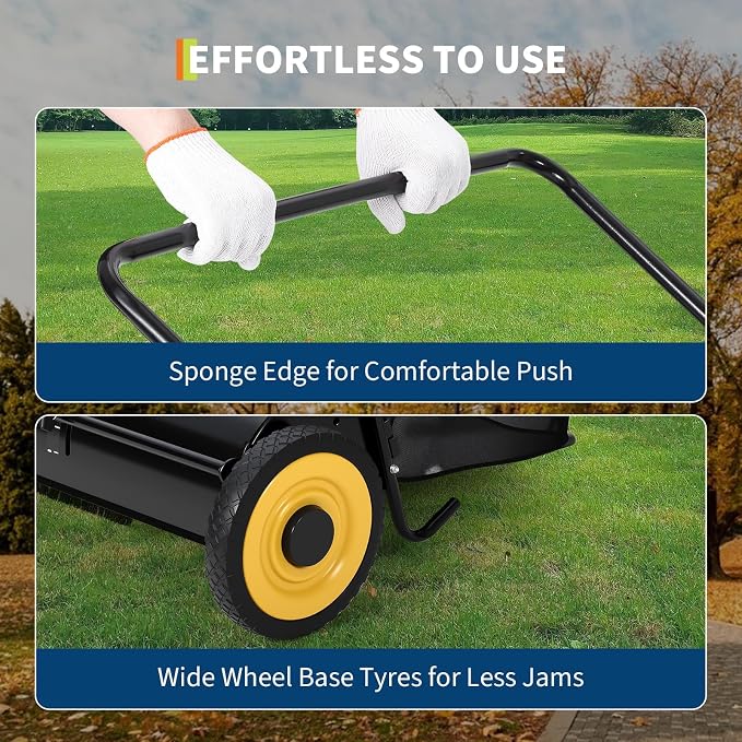 21" Manual Lawn Sweeper with 4-Brush System, 3.5 Cu.ft. Collector Bag, Adjustable Height for Leaves, Grass & Yard Debris