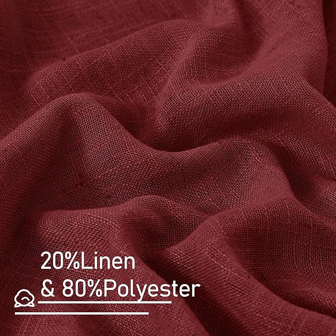 LAMIT Burgundy Red Semi Sheer Linen Curtains 45 Inches Long, Light Filtering - Image 3