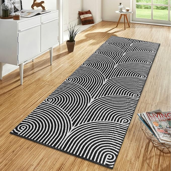 Tiffasea Woven Runner Rug 2'x6' Washable Black & White Indoor Outdoor Rugs | Cotton Reversible Hallway Runner Rug Entryway Carpet Runner for Living Room/Laundry/Bathroom/Bedroom Black and White Rug