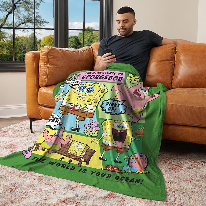 Spongebob Squarepants Adventures of Spongebob Silk Touch Throw Blanket, Soft Plush Bed & Couch Cover, 50 x 60 Inches