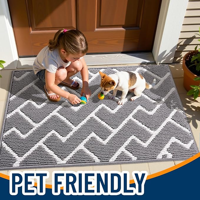 OLANLY Front Door Mat, Non-Slip Rubber Backing, Dirt Resistant and Absorbent, Washable, Easy to Clean Low-Profile Indoor Doormat for Back Door, Entryway, Inside Entrance, 47x23, Grey