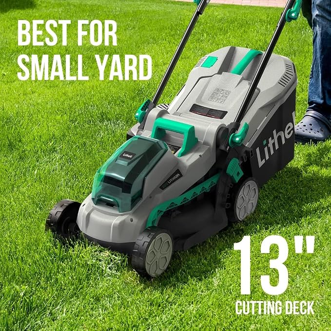 Litheli 20V 13" Cordless Lawn Mower & 20V Cordless 350 CFM 85 MPH Leaf Blower Bundle with Battery & Charger