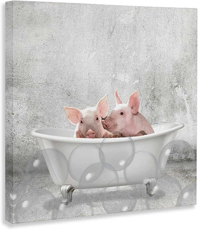 Stupell Industries 'Baby Piglets Bath Time'| Canvas Art | Stupell Industries | 30 x 30 Inches, Easy to Hang and Sturdy, Made in USA, by Kim Allen