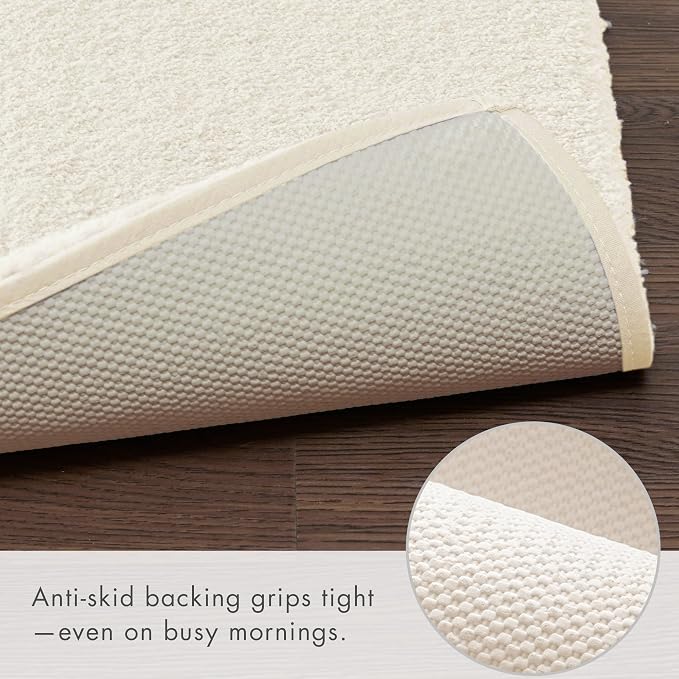 MADISON PARK SIGNATURE Marshmallow Bathroom Rug Non Slip, Luxrurious Plush Bath Mat, Absorbent, Quick Dry, Spa Design Bath Room Décor, 20x24, Ivory | Non slip Backing, Spa Quality Luxurious Plush Bath Rug for Bathroom, Quick Dry, OEKO TEX, U Shaped