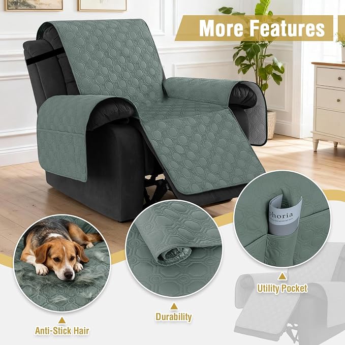H.VERSAILTEX 100% Waterproof Recliner Chair Covers, Recliner Covers Non-Slip Stay in Place, Thick Cover for Recliner Chair with Pocket, Dog Couch Cover Protector Washable(Lily Pad, 28")