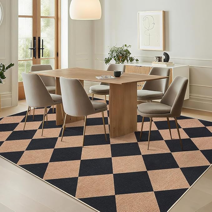COZYLOOM Washable Rugs for Bedroom 8x10 Modern Easy Jute Rug with Non Slip Backing, Geometric Diamond Pattern Stain Resistant Accent Carpet Foldable Indoor Outdoor Rug for Dining Room, Patio, Brown