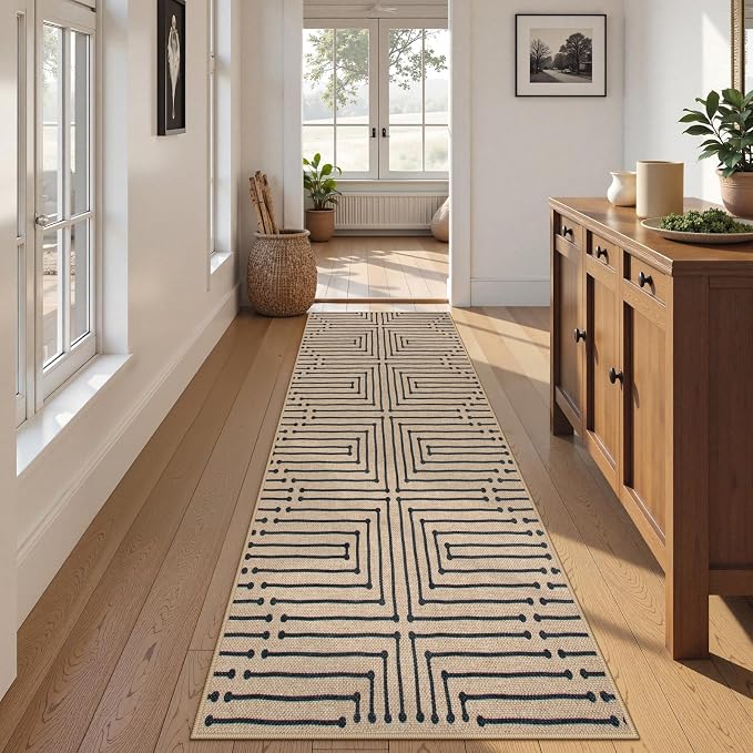 Lahome Easy Jute Washable Runner Rug, 2x8 Farmhouse Kitchen Runner Rug | Non Slip Stain Resistant Low Pile Indoor Outdoor Carpet for Hallway Indoor Entryway Laundry