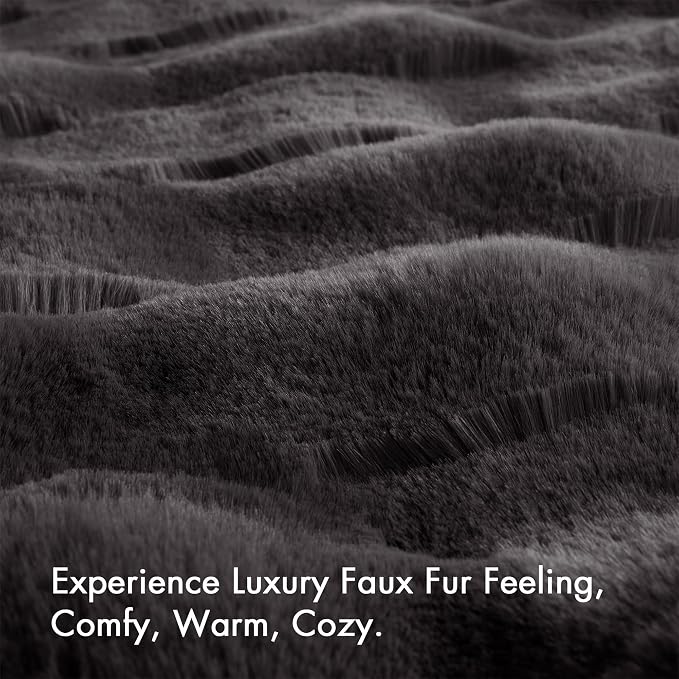 Madison Park Vivienne Faux Fur Throw Blanket Velvet, 50 x 60, Grey | Cozy Warmth for Sofa or Bed, Reversible, Lightweight, OEKO-TEX Certified