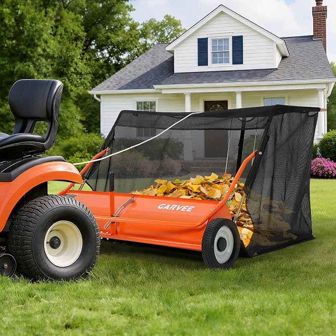 Garvee 44" Lawn Sweeper Tow Behind, Pull Behind Grass Sweeper, Orange