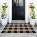 Buffalo Plaid Rug 2.3x3.6 Brown and Black Checkered Rug Grid Indoor Outdoor Doormat Porch Layering Carpet Cotton Woven Washable Area Mat for Patio Entryway Farmhouse Decor