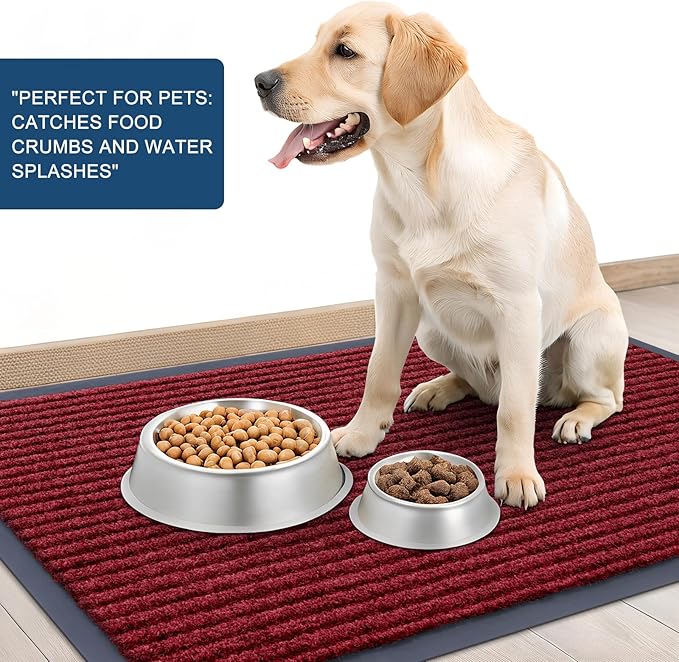 OLANLY Front Door Mat Indoor Outdoor Entrance, 2-Pack 47 x 32 Inch, Waterproof Heavy Duty Doormat, Fade Resistant, Low Profile, Easy Clean Patio Porch Welcome Floor Mats for Entry, Wine Red