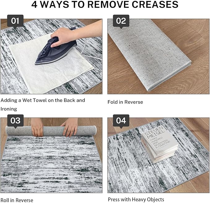 Lansny Modern Abstract Runner Rug 2x10, Black Grey White Washable Long Kitchen Runner Non-Slip Soft Hallway Rug Runner Thin Print Faux Wool Carpet for Entryway Bedroom Laundry Room Indoor Home Decor