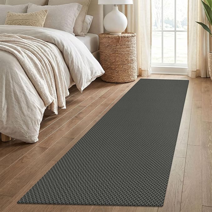 IOHOUZE Washable Runner Rug 2x8 Non Slip Rubber Backed Hallway Runner Entryway Runner Indoor, Kitchen Rugs Woven Cotton Floor Carpet for Kitchen Hall Entrance Bedroom, Grey/Black