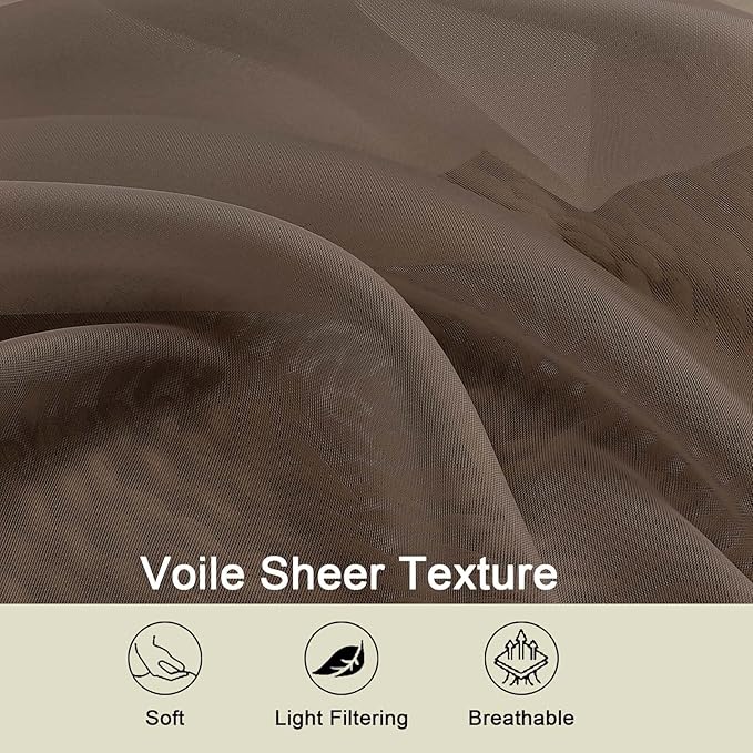 Chocolate Sheer Curtain for Bedroom Living Room 78 Inches Long 2 Panels Set, Solid Soft Airy Light Filtering Sheer Window Curtains, Modern Rod Pocket Door Curtain, 42" Wx78 L Inches