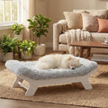 Muihood Elevated Wooden Dog Bed with Foam Mattress, White, Small | Raised Dog Bed with Washable Cover, Supportive Foam Mattress, Perfect for Small Dogs and Indoor Living